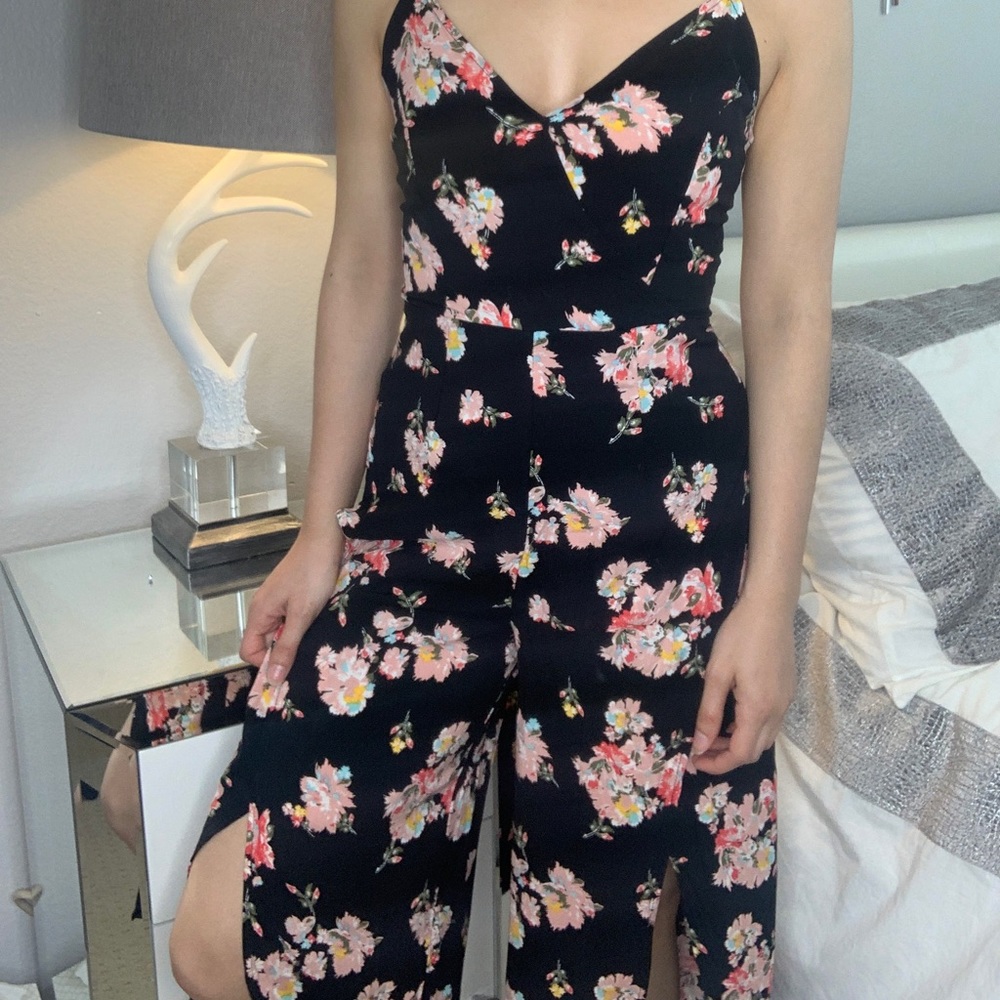 Floral romper with double leg slits